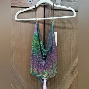 Choosy Irridescent Multicolor Chainmail Slouchy Top
